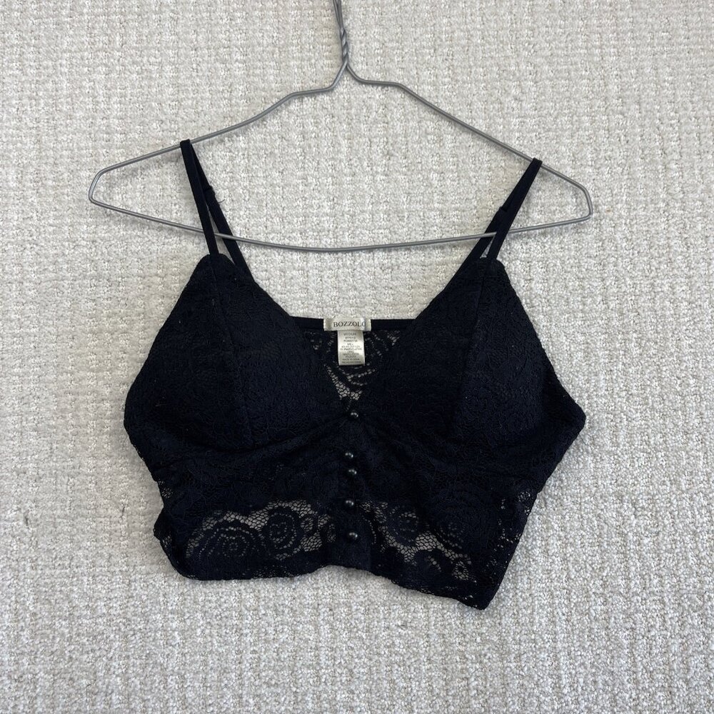 Y2K Bozzolo Lace Bralette Romantic Sz M Coquette Lingerie Floral Sheer Cropped